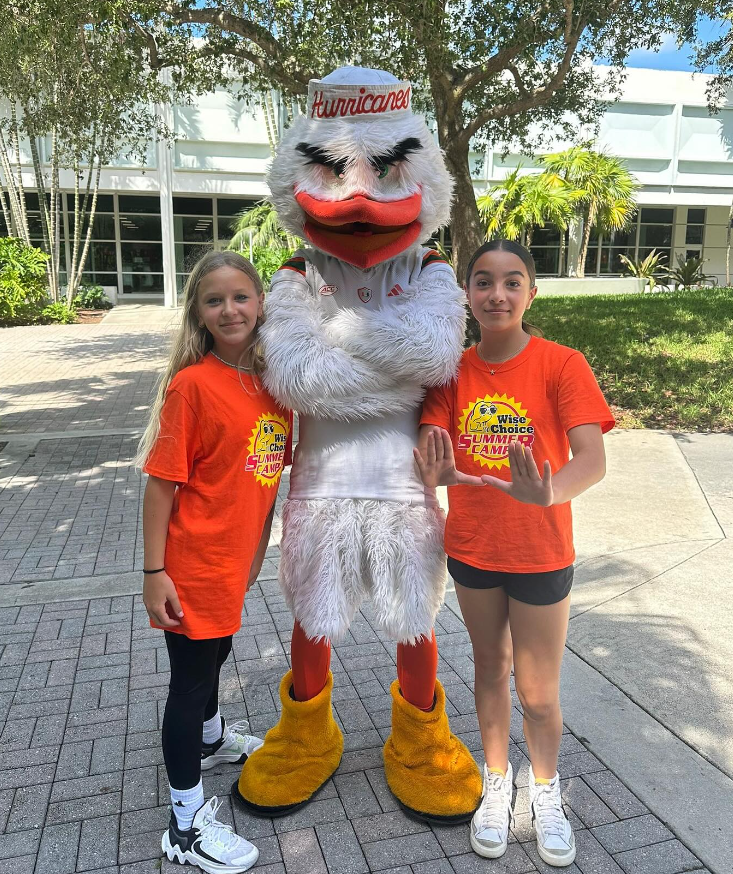 Miami Summer Camp Students with University of Miami Mascot